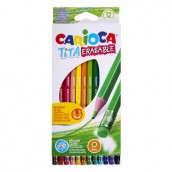 Карандаши цветные стираемые с резинкой CARIOCA "Erasable", 12 цветов, шестигранные, грифель 3 мм, 42897