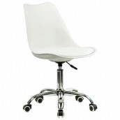 Кресло стул BRABIX "Eames MG-310 CH", хром, пластик белый, экокожа белая, 532923