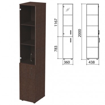 Шкаф закрытый со стеклом "Приоритет", 360х438х2000 мм, 4 полки, венге (КОМПЛЕКТ)