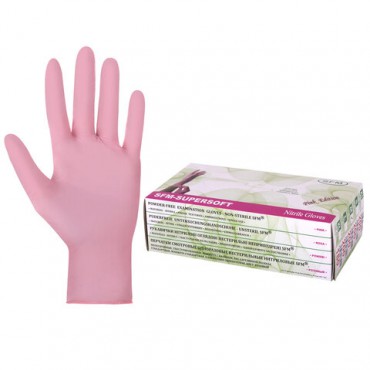 Перчатки нитриловые смотровые SFM Supersoft PINK, Германия, 100 пар (200 шт.), размер M (средний), розовые