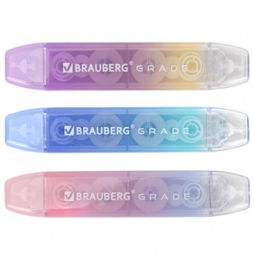 Корректирующая лента двусторонняя BRAUBERG "GRADE PASTEL", 5 мм x 10 м, корпус ассорти, блистер, 273025